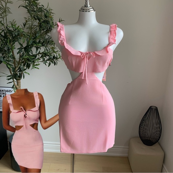 Tiger Mist Dresses & Skirts - Tiger Mist Pink Cutout Bow Ruffle Mini Dress S NWT